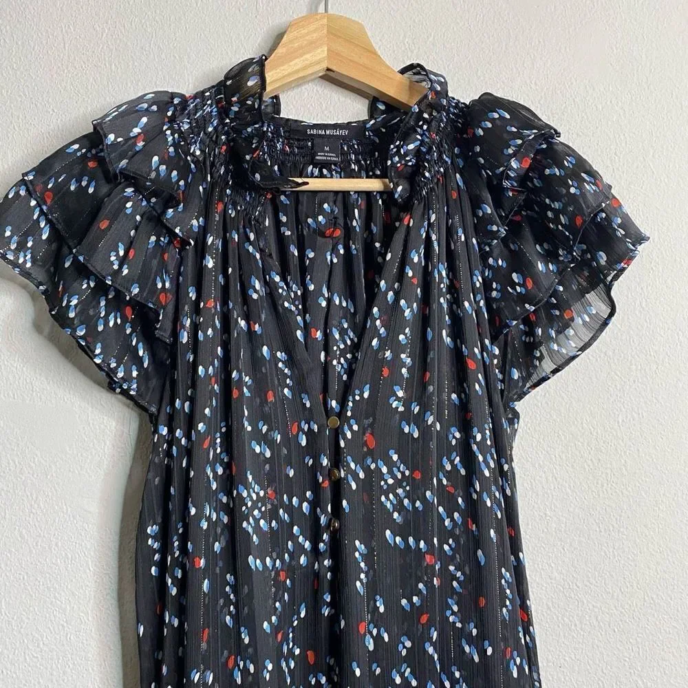 Sabina Musayev Dress Gwen Maxi Flutter‎ Sleeve Black Dotted Maxi Size M - Picture 6 of 13